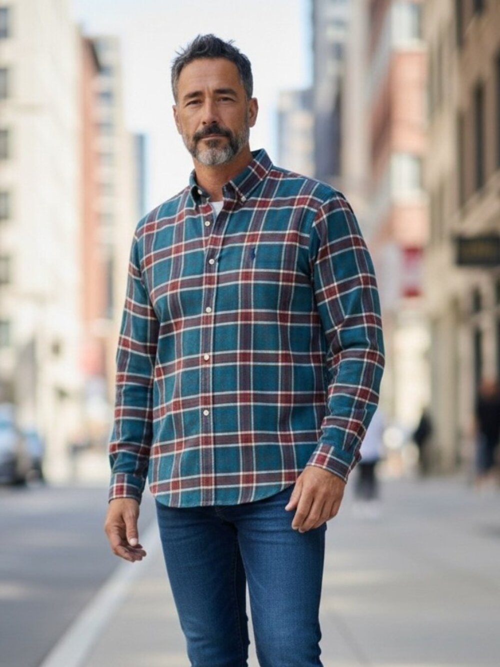 Ralph Lauren Flannel Button Down Shirt XL Red Blue Plaid Classic Fit